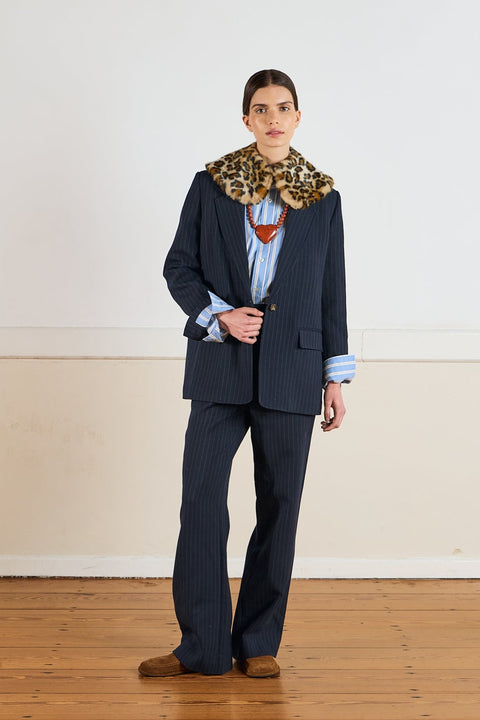 Blueberry Crumble Miracle Suit with a leopard fur collar